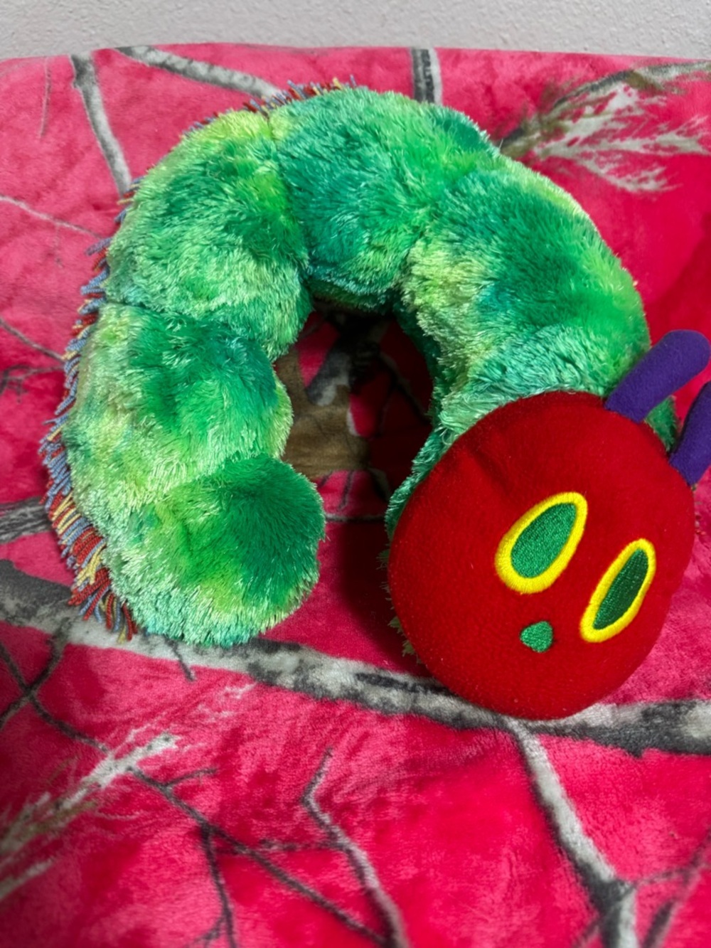Green Plush Caterpillar Neck Pillow for Kids